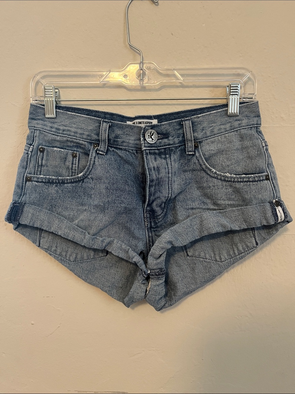 One Teaspoon Light Blue Denim Rolled-Hem Jean Shorts